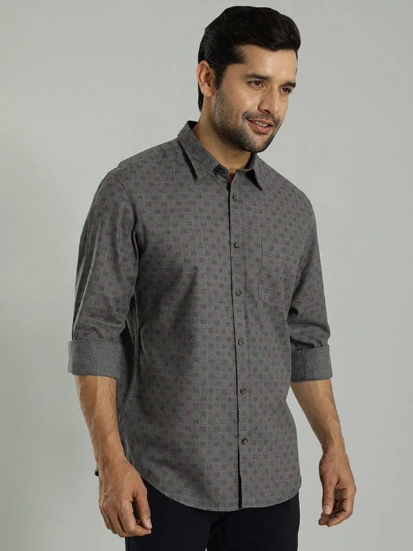Indian Terrain Men All Over Print Dark Grey Shirt